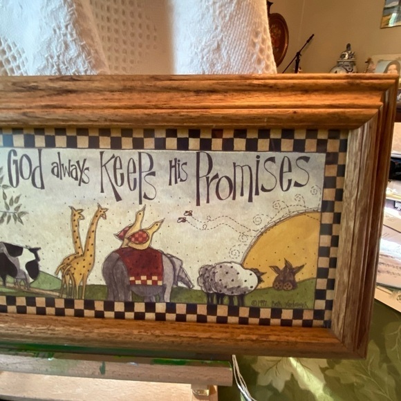 Charming framed wall art of animals disembarking Noah’s ark. Sweet kitchen decor - Picture 2 of 4